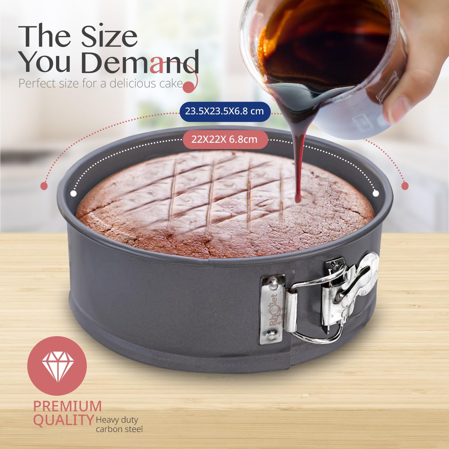 RHOLET Cake Tin 9 Inch for Baking, 23cm Springform Baking Tin for Cheesecake, Non-Stick Deep Round Cake Pans, Bakeware, Unique Rhombus Design-Oven Safe, Home and Kitchen