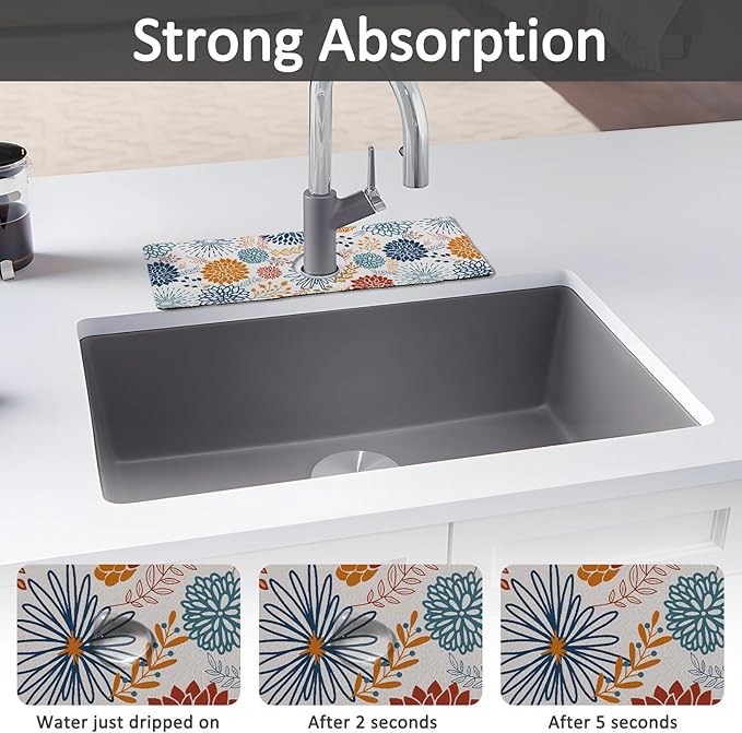 15" X 5.5" Kitchen Sink Splash Guard Faucet Mat Mandala Super Absorbent Fast