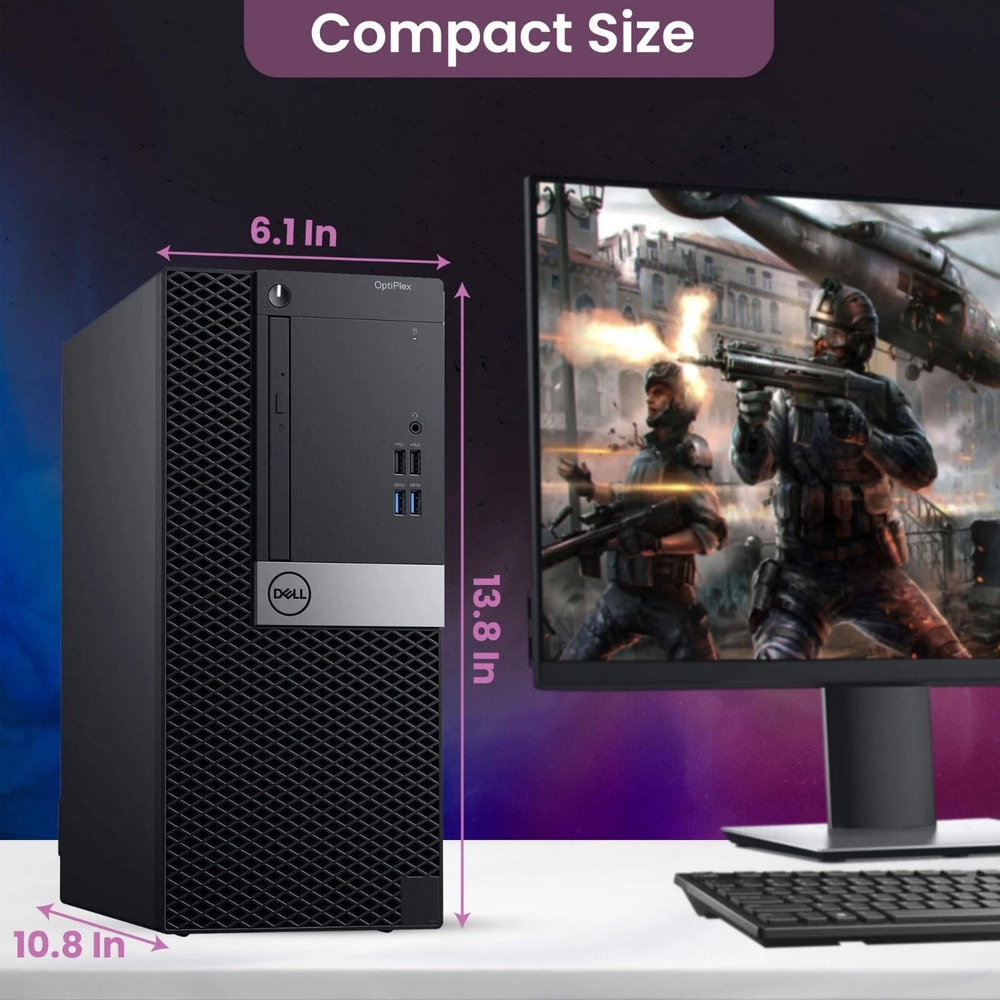 Dell Gaming Tower Desktop PC – Intel Core i7-7700 – 16GB DDR4 RAM – 512GB SSD – GeForce GTX 1050 Ti – New 24" Monitor – RGB Keyboard & Mouse – RGB Speakers – Windows 11 Pro – Gaming Computer (Renewed)