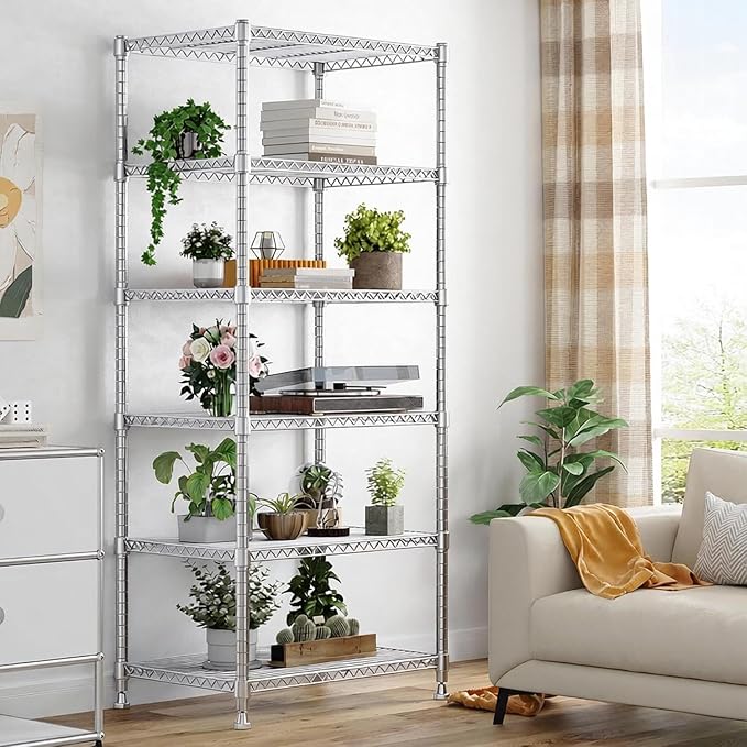 Xcity Storage Shelves, 6 Tier Heavy Duty Metal Shelving Unit, 2400 LBS Capacity Adjustable Steel Wire Shelf Organizer for Pantry, Kitchen, Garage, 14" D x 30" W x 70" H, Chrome
