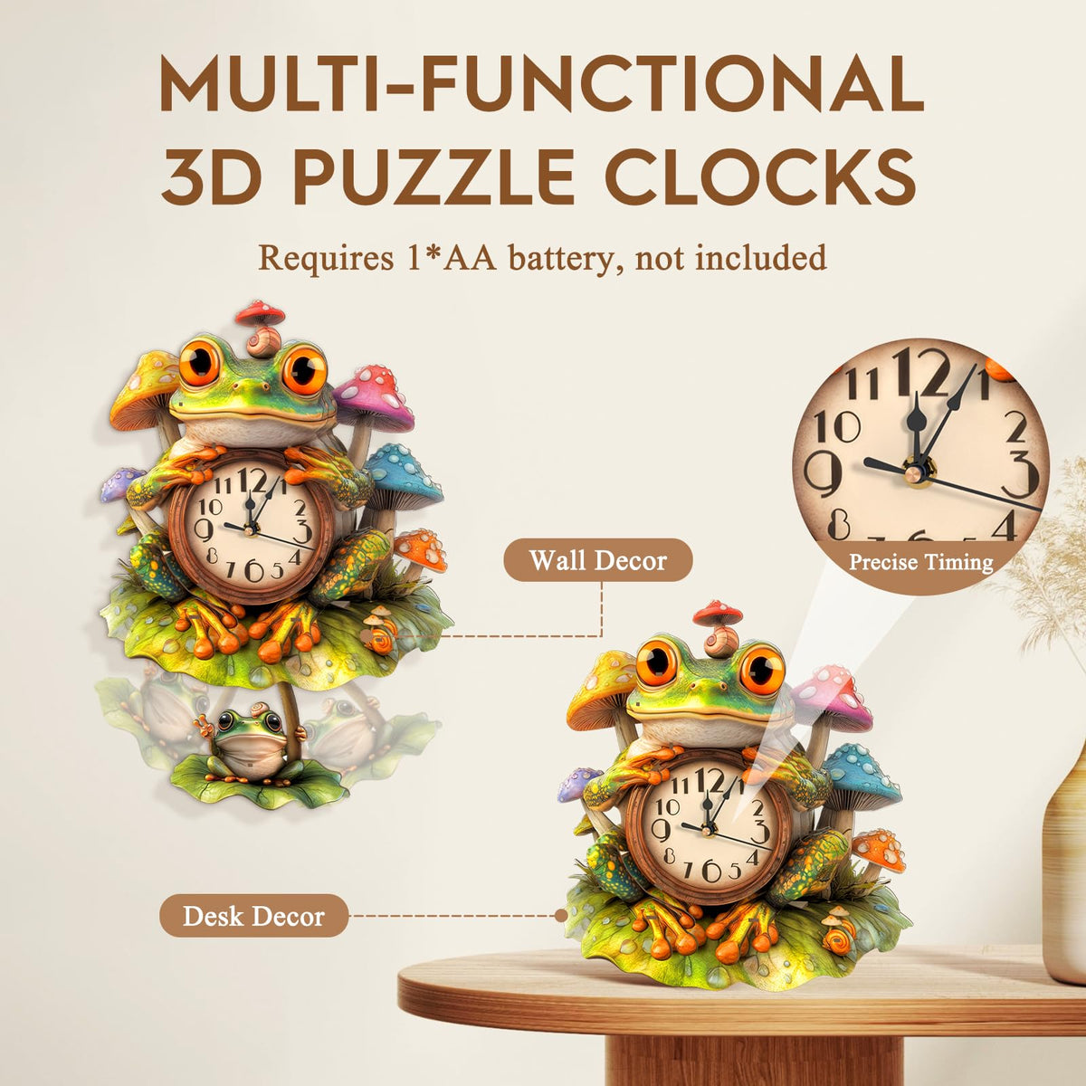 Cutywood 3D Puzzles for Adults Clock-Frog Design Model Kit-Mechanical DIY Pendulum Clock with Arabic Numerals-Desk Home Office Decor Personalized Gift for DIY Lovers
