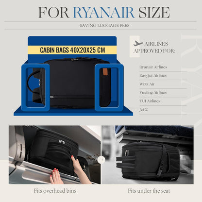 for Ryanair Cabin Bags 40x20x25 Underseat Anti Theft Carry-ons, Travel Backpack Cabin Size Hand Luggage Bag with Water Bottle Holder
