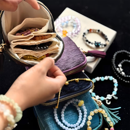 SEPSUMMER Travel Jewelry Case, Small High-End Large-Capacity Tassel Storage Bag Gifts for Women, Pouch Bags with Zipper, Velvet Jewelry Organizer Storage Bag for Bracelet Rings Earring (Purple)