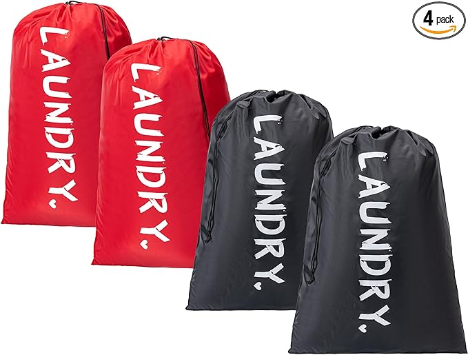4 Pack XL Travel Laundry Bag, Machine Washable Dirty Clothes Organizer