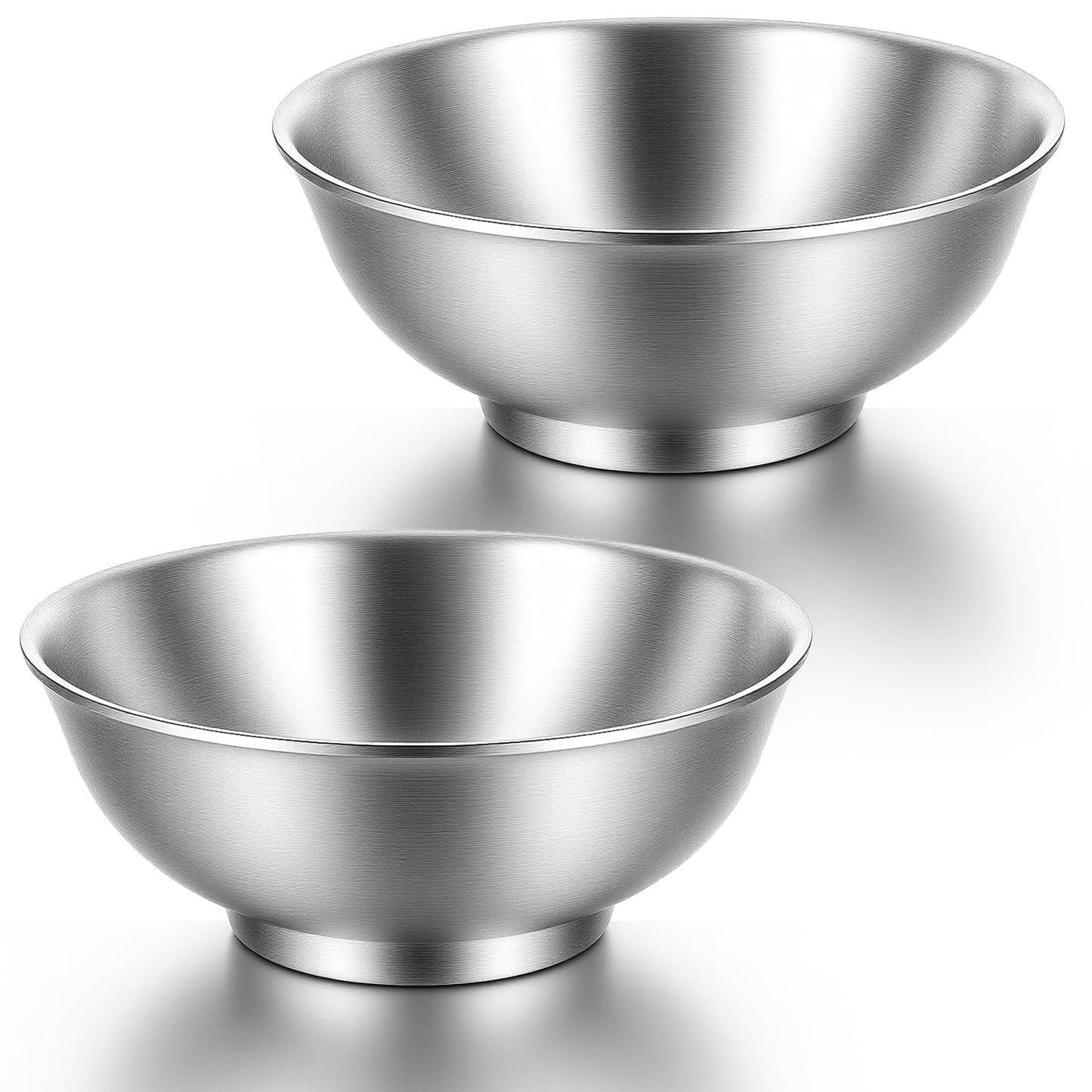 Molain 2 Pcs 54oz Large Double Walled Insulated Ramen Bowls, 304 Stainless Steel Salad Bowls Silver Soup Noodle Serving Bowl for Pasta Fruit Ice Cream Dishwasher Safe