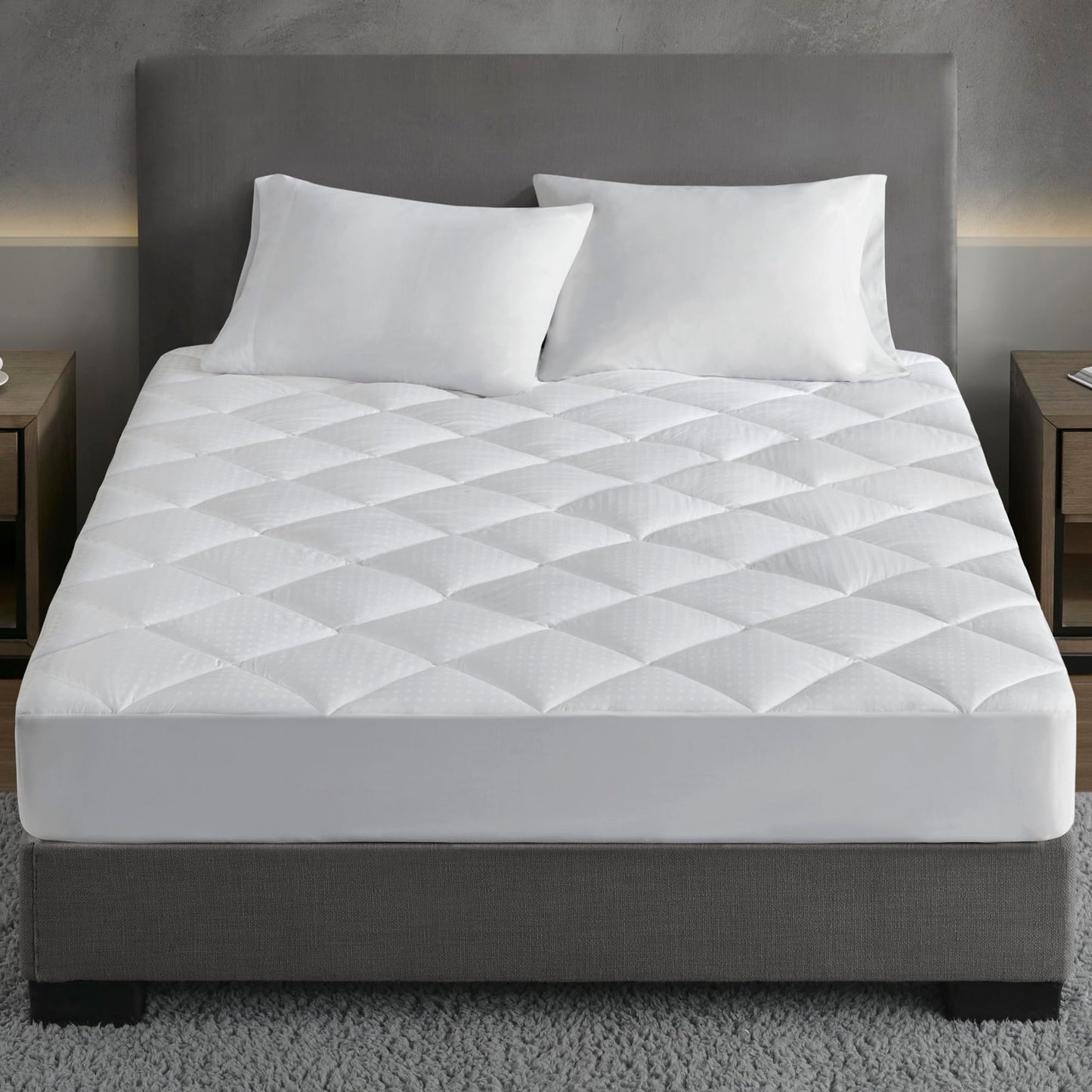 Croscill Queen Mattress Pad Cotton Bed Protector Waterproof Mattress Pad, Diamond Quilted Cover, Overfilled, Breathable Mattress Topper, Fitted Pocket Fits Up to 18", Easy Care, Queen, White