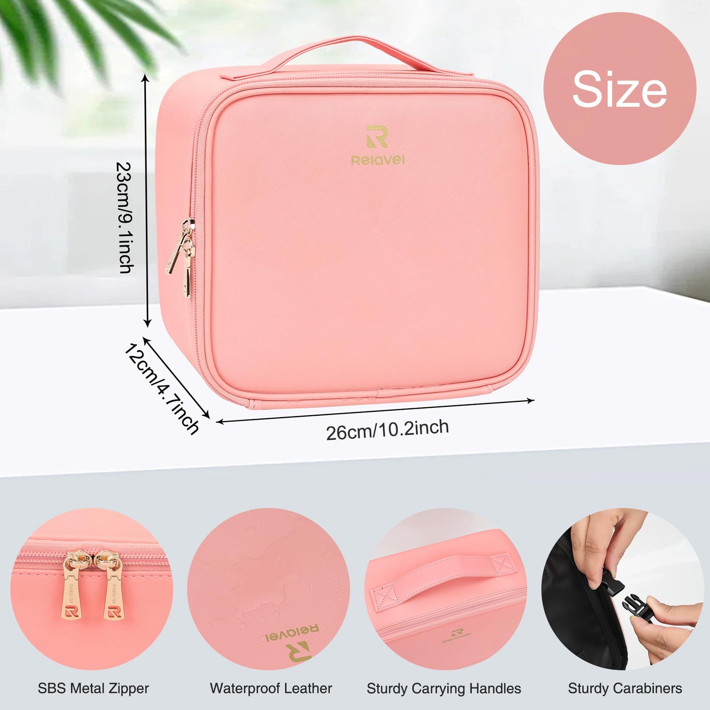 Relavel Travel Makeup Bag With LED Mirror, Cosmetic Train Case with Light up Mirror, Portable Makeup Artist Organizer Bag with Adjustable Dividers, Makeup Brush Holder Storage, Black