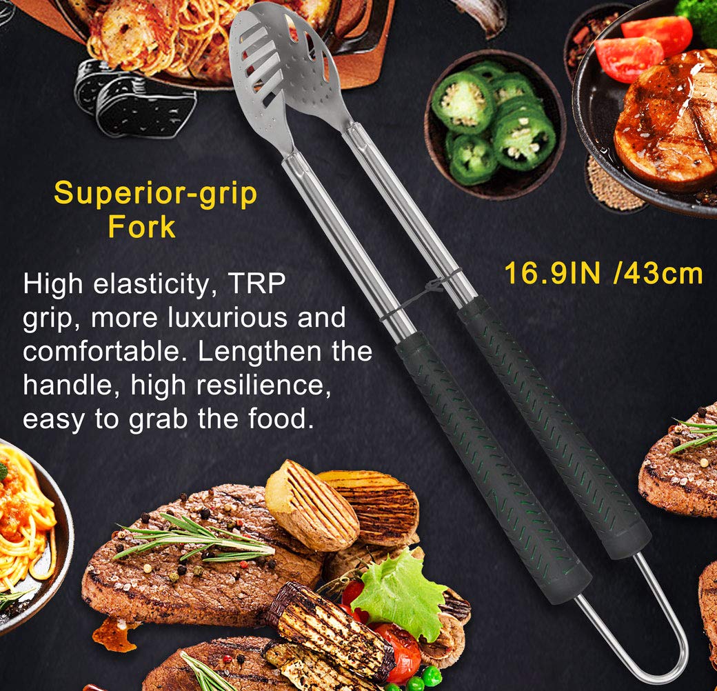 POLIGO 7PCS Golf-Club Style BBQ Tool Set Grilling Tools with Rubber Handle - Stainless Steel Grill Accessories for Outdoor Grill Set Premium Grill Utensils Set Fathers Day Birthday Gifts for Men Black