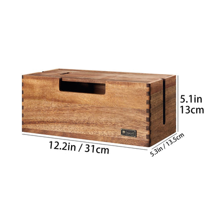 SANOSY Cable Management Box, Acacia Wood Cord Hider Organizer for Power Strips, TV, Desk & Floor Wires, Under Desk Cable Storage Box for Office & Home