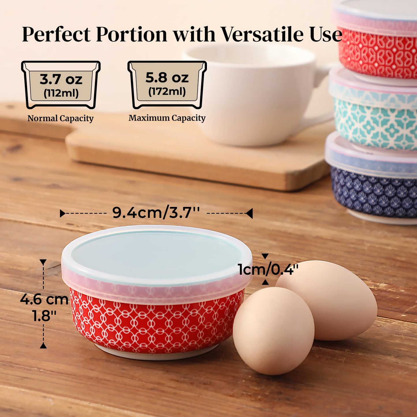 DOWAN Dipping Bowls with Lids, Ceramic Condiment Sauce Cups, 4 oz Dipping Sauce Bowls/Dishes for Charcuterie, Condiment, Tomato Sauce, Soy, BBQ and other Party Supplies, Kitchen Decor, Set of 6