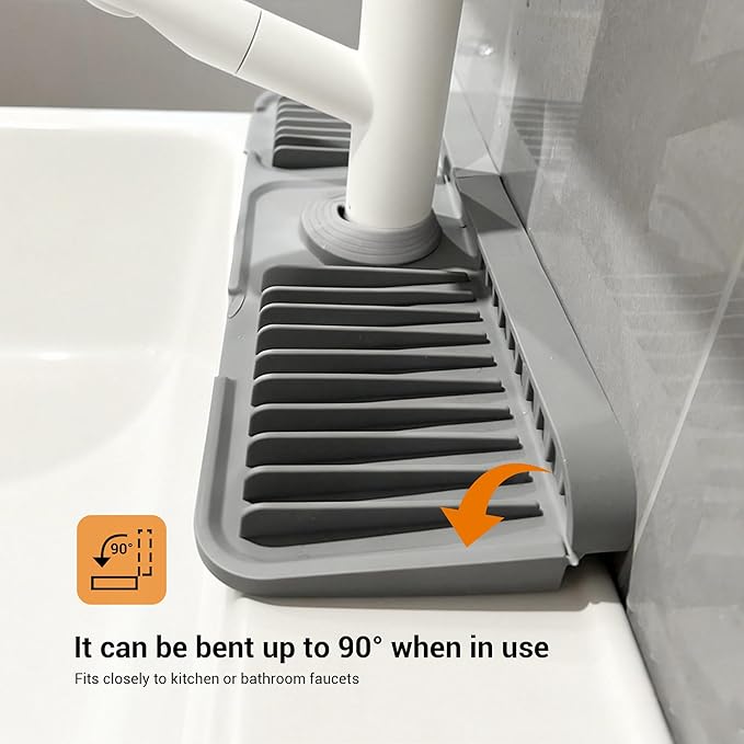 Faucet Mat for Kitchen Sink, Snap-On Design & 7°slope Fast Drain, Folding Sink