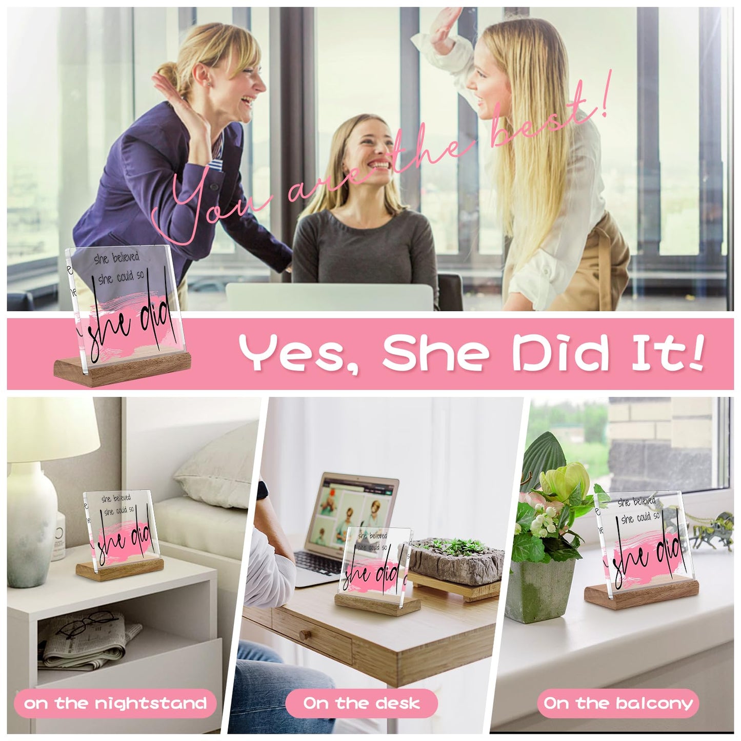 Inspirational Gifts for Women Friends - Motivational Gifts,Promotion Gifts New Job Gifts for Women Congratulations Gifts, 4" Acrylic Plaque - "She Believed She Could So She Did" Home Office Desk Decor