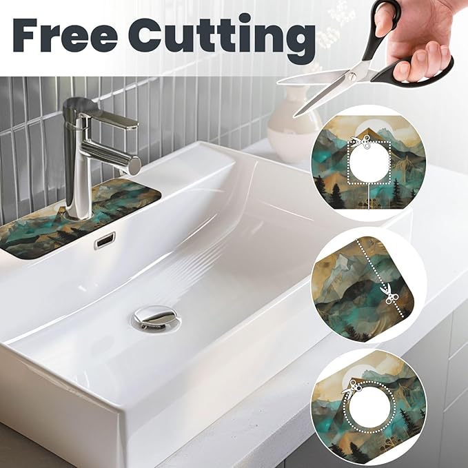 Kitchen Sink Splash Guard Faucet Mat Mountains Trees Landscape Sunrise 15"x5.5"