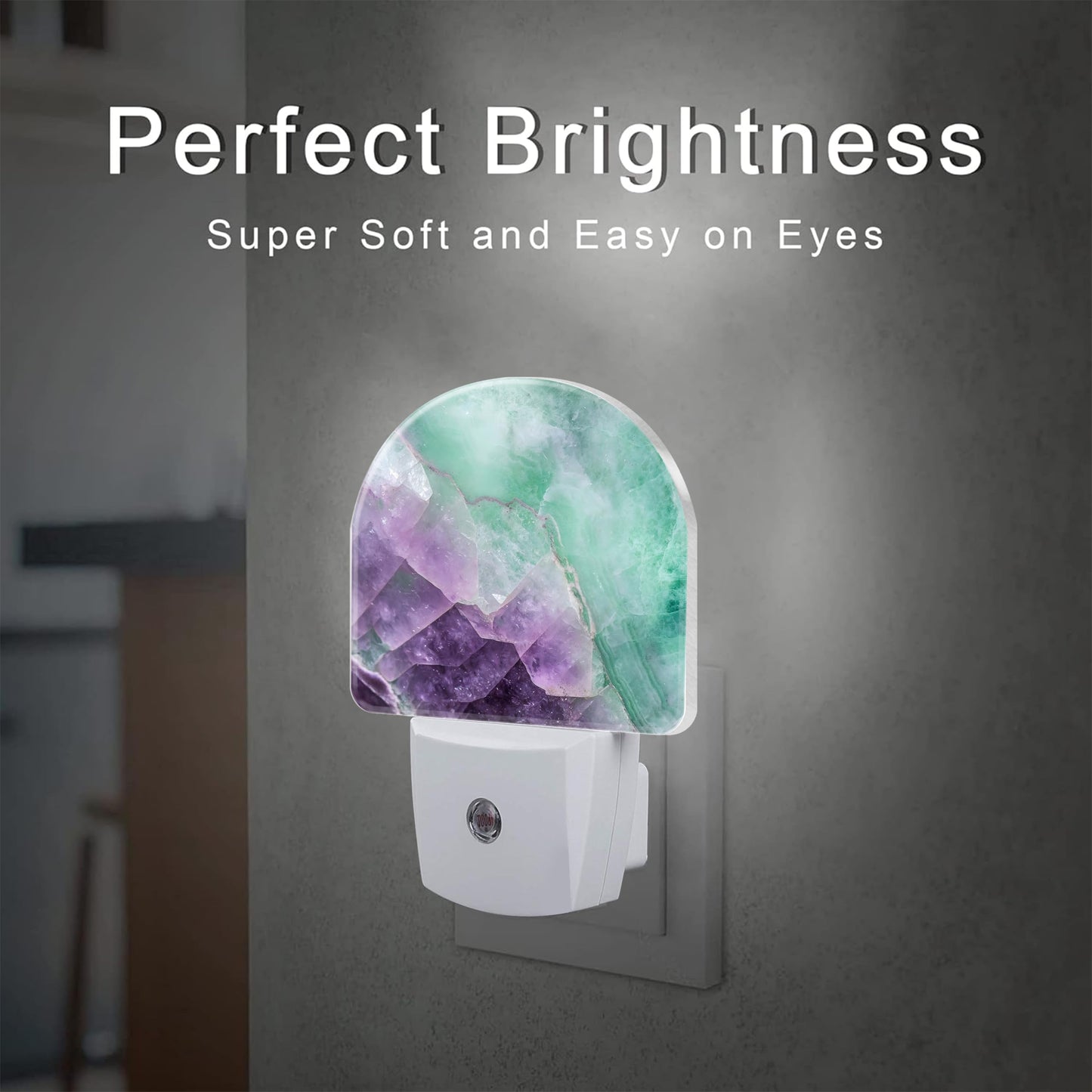 sndheke Purple Green Fluorite Marble Night Light, Luxury Rock Gemstone Dusk to Dawn Night Light Plug in,0.5w Energy Saving Sleep Friendly NightLight for Kids Boys Girls Home Decor