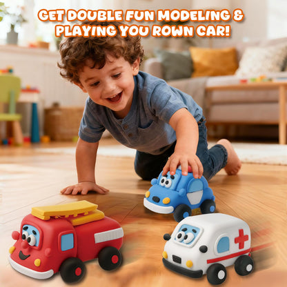 Air Dry Clay Kit for Kids - Pull Back Car Making, 3 Boxes Modeling Clay with Sculpting Tools, Base, Backing Board, Tutorial, Ultra Light & Soft, Non-Toxic & Safe, Creative DIY Arts and Crafts Toys