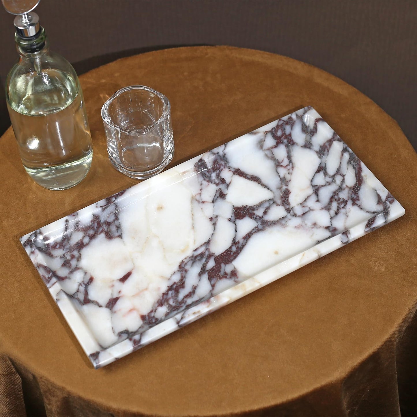DUANYAN Natural Marble Tray, Coffee Table, Food, Fruit, Paper Cup, Cake Display, Coffee bar, Family Gatherings, Seasonal Holiday Decoration Tray(Viola-rectangle-11 x5 x0.7)