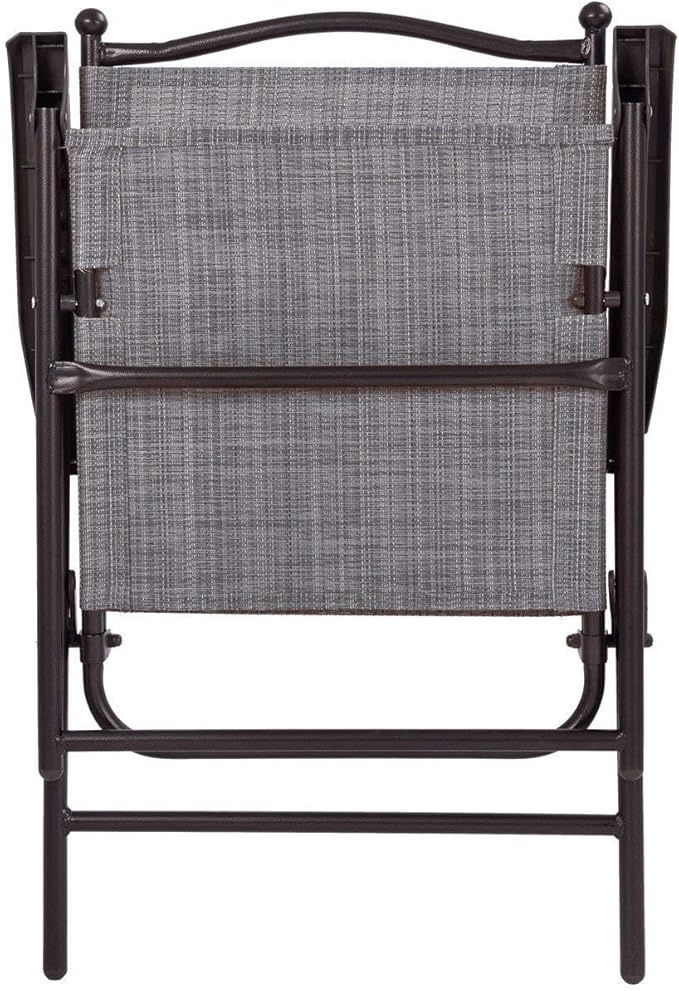 Giantex Set of 2 Patio Folding Chairs, Outdoor Patio Dining Chairs w/Armrest, Sling Back, Metal Frame, Outside Use for Lawn Camping Garden Pool Beach Yard Lounge, No Assembly, Grey