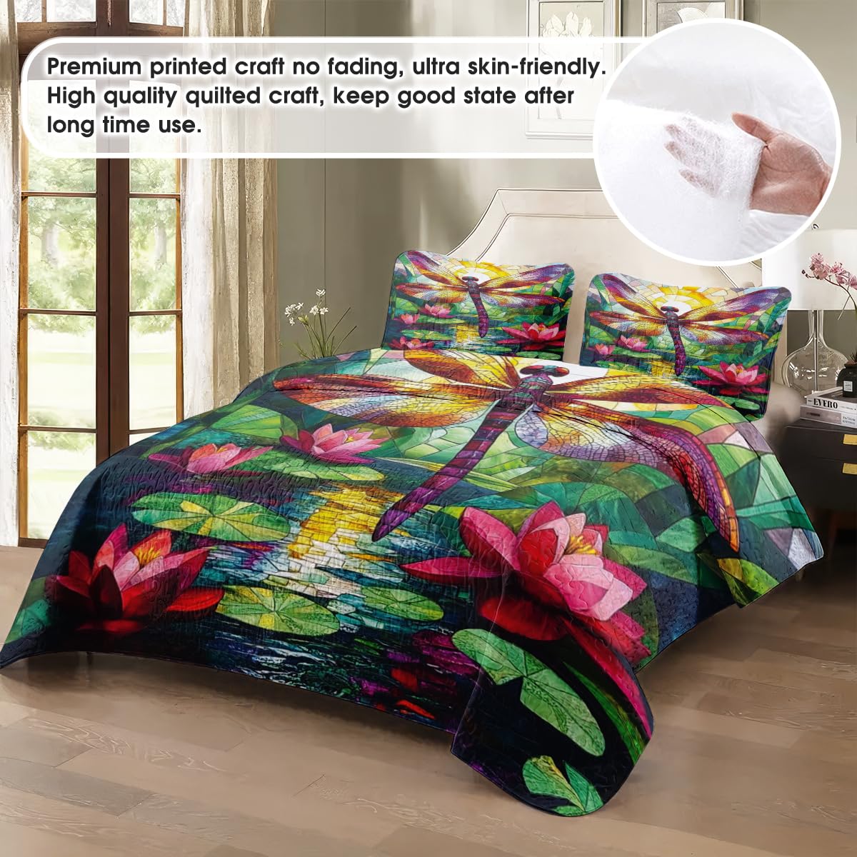 LUSHIS Patchwork Quilt Set, Patchwork Throw Bedspread Bed Sets - Animals Coverlet Sets All Season Soft Microfiber Lightweight Bedding Set (Dragonfly #1)