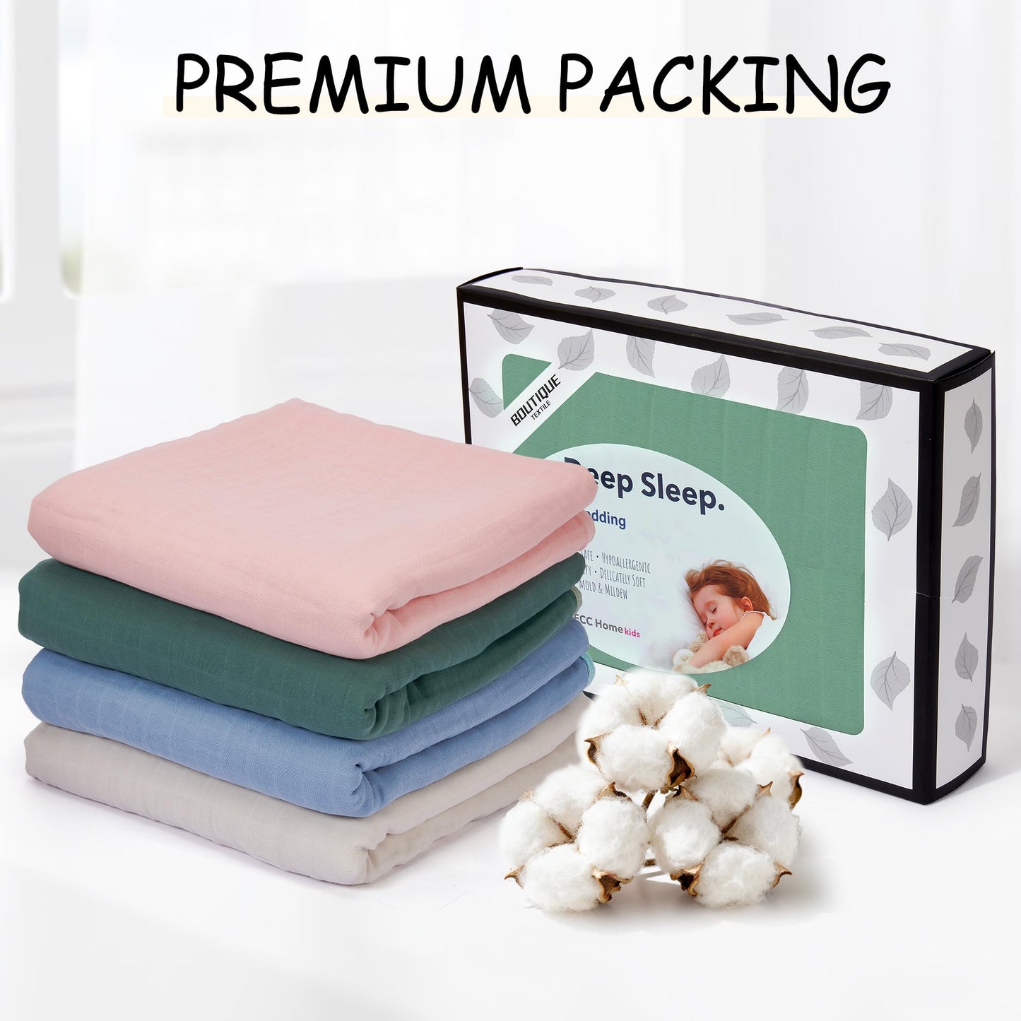 ZPECC Muslin Toddler Blanket Thicker, 47x47 Organic Cotton Kids Quilt Hypoallergenic for Baby Essentials Crib Stroller Daycare Cot, Dark Green