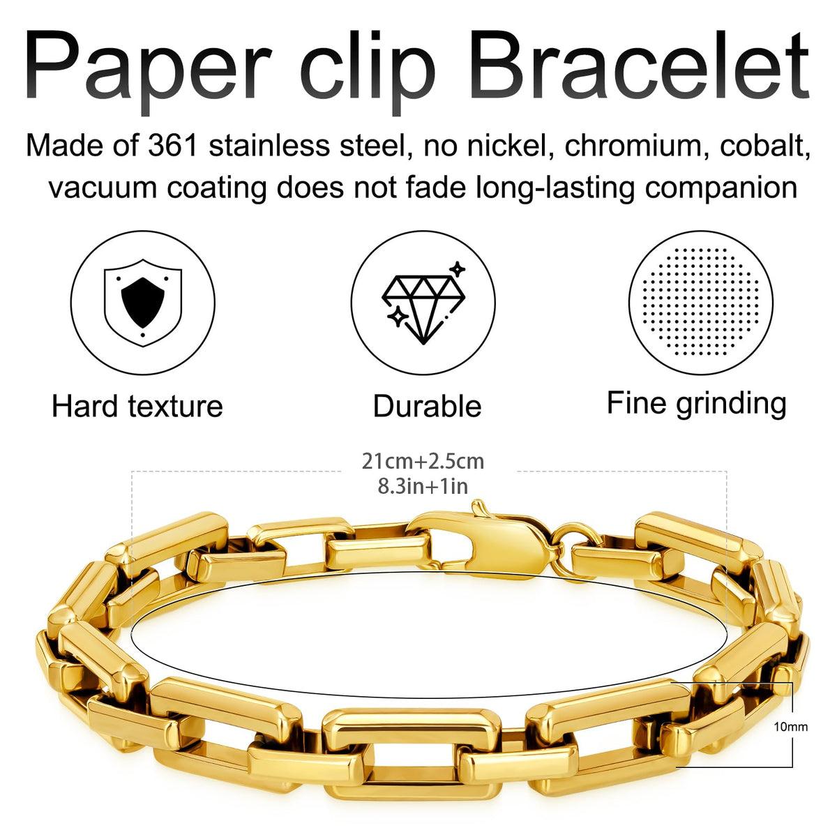 LUCKY2+7 Bracelets for Men,Black Stainless Steel for Men Bracelets,Trendy Paperclip Short Bracelet Gifts for Husband Father Friends Gold