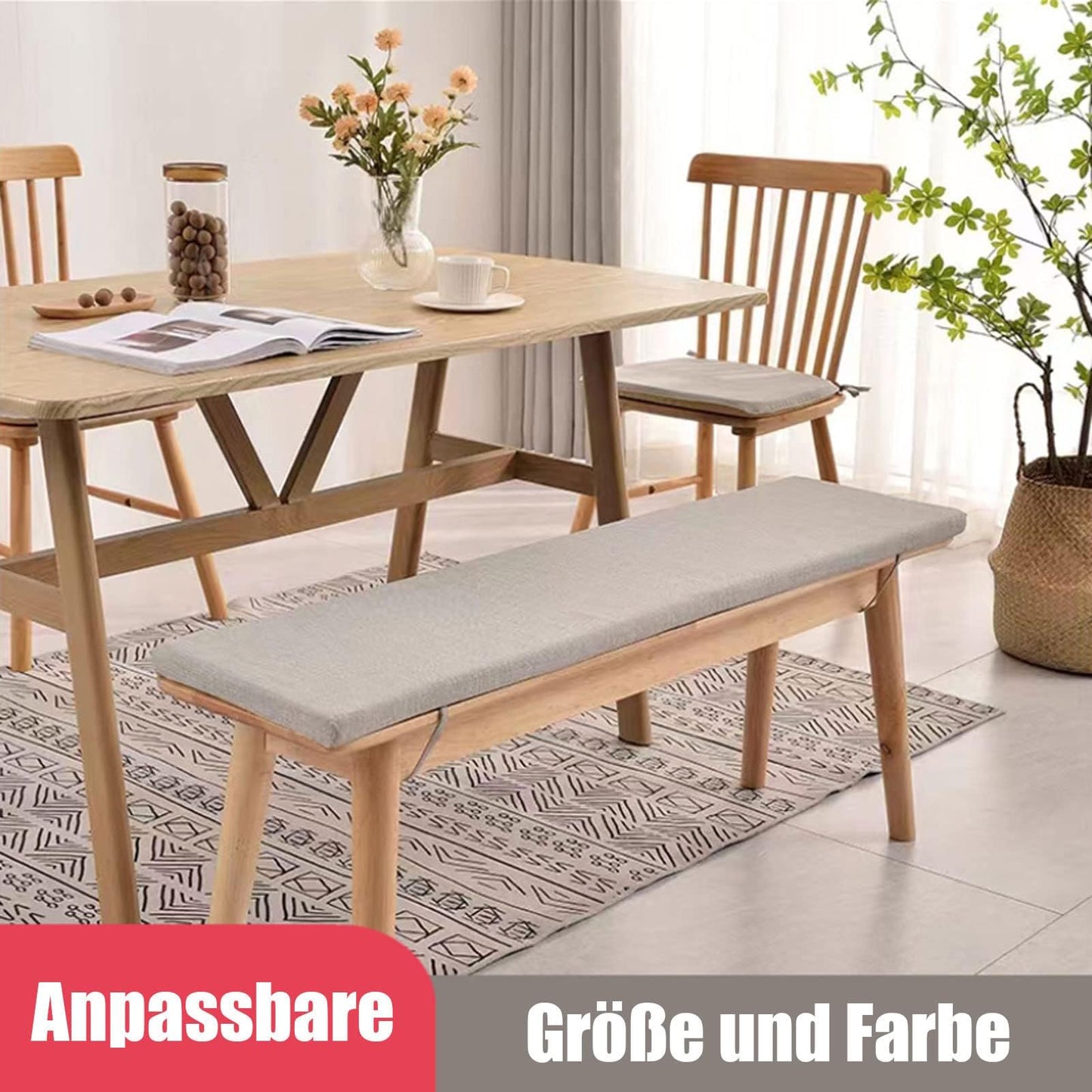 Indoor Outdoor Bench Cushion ,Custom Washable Bench Cushion for Garden Furniture,Non Slip 2/3/4 Seater Pad Patio Kitchen Sofa Bench Cushions for Dinning Bench Swing Window Seat Pad (Thickness 15CM)