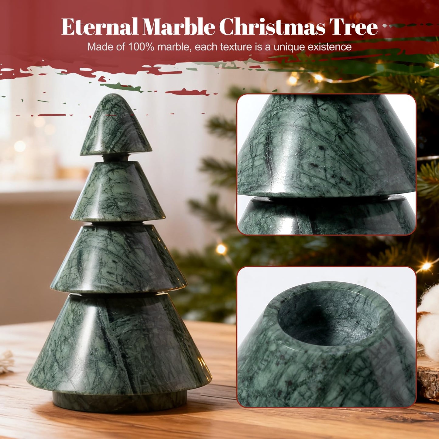 Koville Marble Christmas Tree - Dual-Use Candle Holder, Natural Stone Holiday Decor for Home & Gift Giving