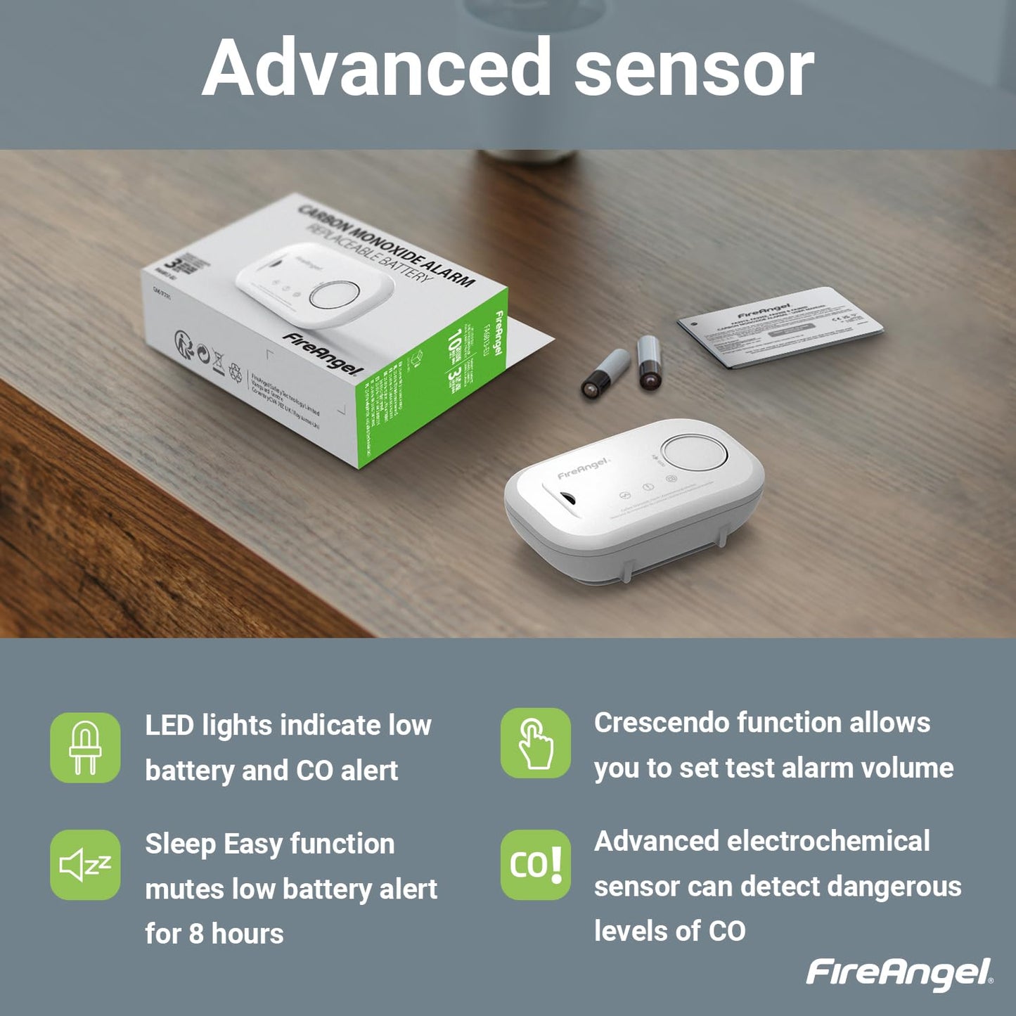 FireAngel Carbon Monoxide Alarm and Detector - FA6813 10-Year Sensor Life CO Alarm for Home with AA Batteries - Travel, Portable Carbon Monoxide Detector - CO Detector Monitor with Test Button