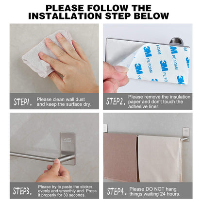 JS Towel Rail Holder 30CM Towel Bar Stainless Steel Adhesive Rails No Drilling Small Shower Tea Towel Rack Shelf for Bathroom Hardware and Kitchen