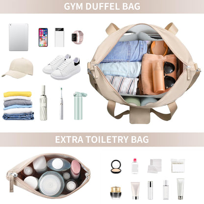 ETRONIK Gym Bag Womens, Travel Duffel Bag, Easyjet Cabin Bag 45x36x20 Underseat, Weekend Bag with Shoes Compartment, Hospital Bag with Wet Pocket & USB Charging Port, Overnight Sports Bag, Khaki