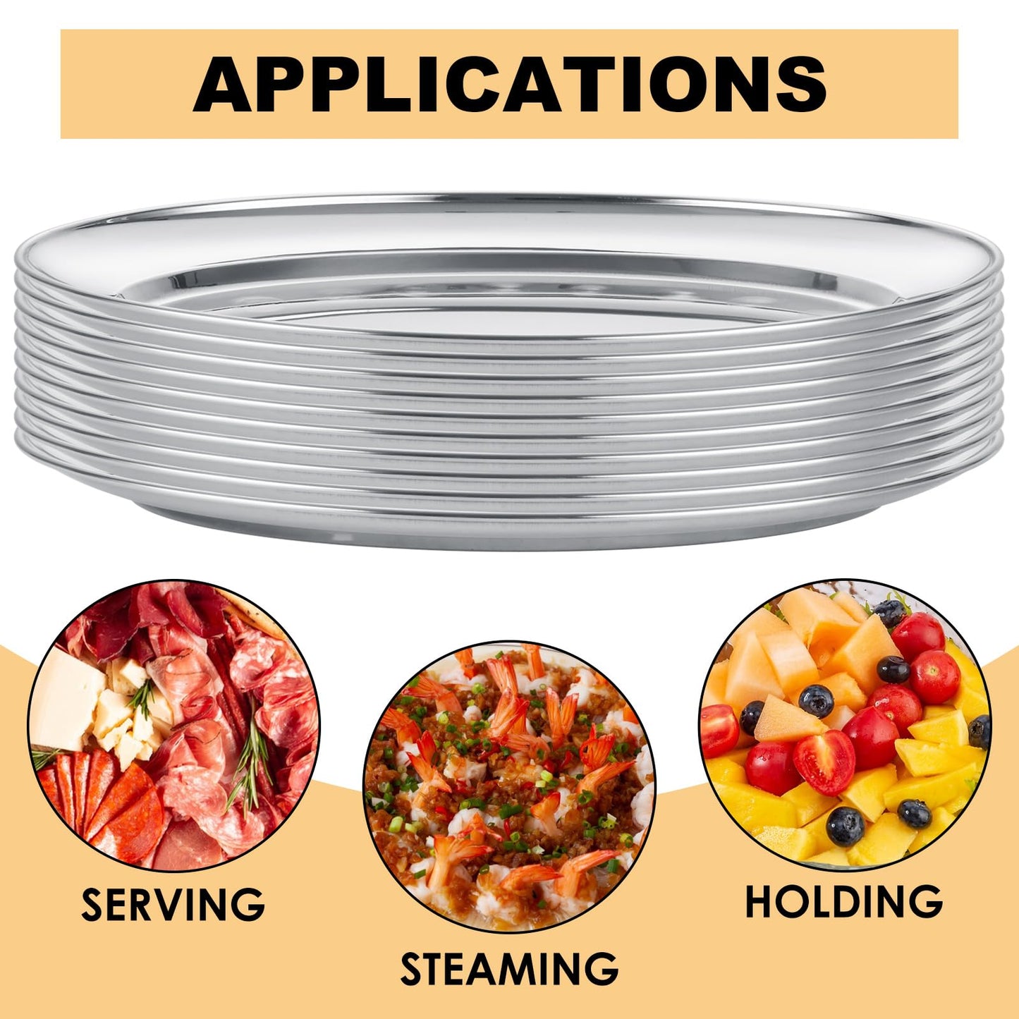 AKOLAFE 10PCS Sizzle Platter for Serving Food Medium Serving Trays for Party Buffet Oval Serving Platter Set Silver Tray Decorative Metal Trays Stainless Steel Tray Long Sizzler Plates for Sushi Snack