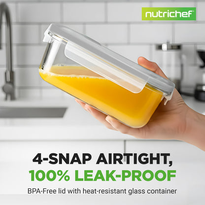 NutriChef 10 Piece Glass Food Storage Containers with Lids – 30 oz Meal Prep Containers Reusable – Airtight Glass Lunch Containers for Food Storage – Freezer to Oven Safe - Gray