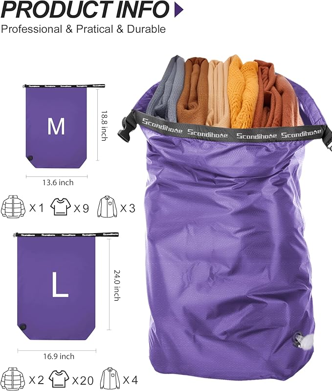 Travel Laundry Bag, Pump Free Vacuum Storage Bag Reusable Compression Dirty