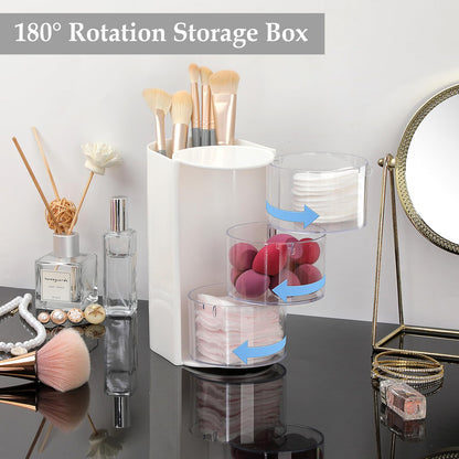 GUSHBIN Rotating Hair Accessories Organizer with Comb Holder Plastic Hair Clips Storage Container Cosmetic Storage Box for Makeup Sponge Brush, 3-Layer White
