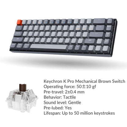 Keychron K6 Bluetooth 5.1 Wireless Mechanical Keyboard with Keychron K Pro Red Switch/LED Backlit/Rechargeable Battery, 68 Keys Compact Keyboard Compatible with Mac Windows