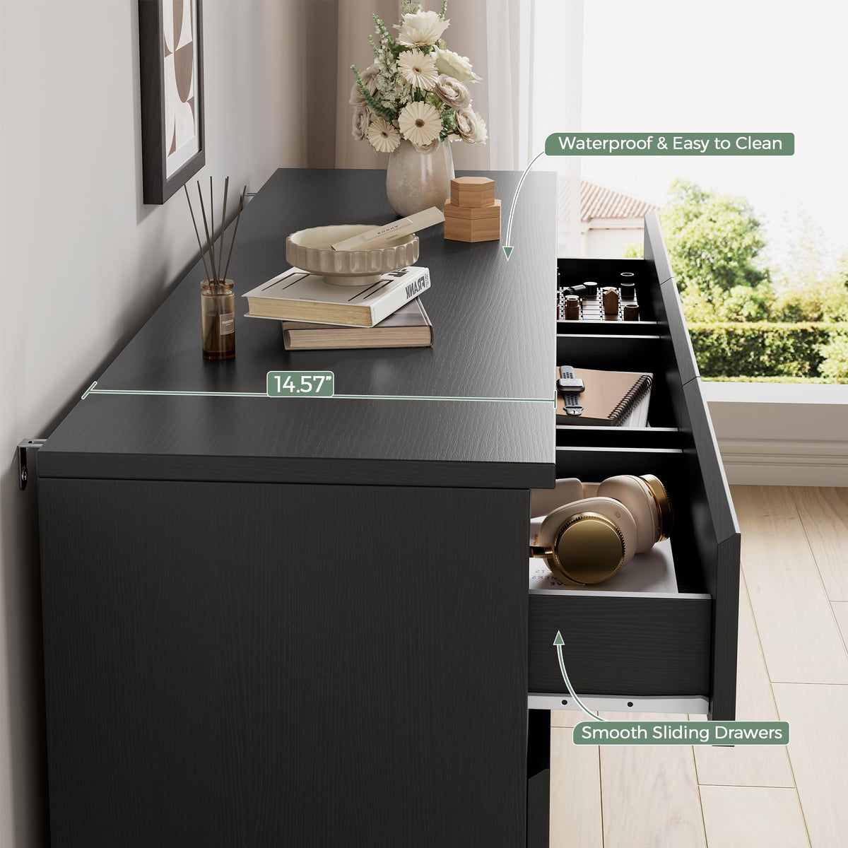 Jocoevol Modern Black 9 Drawer Dresser for Bedroom, Simply Chest of Drawers, Wood Storage Dresser with Deep Drawers for Living Room Hallway Entryway (Black)