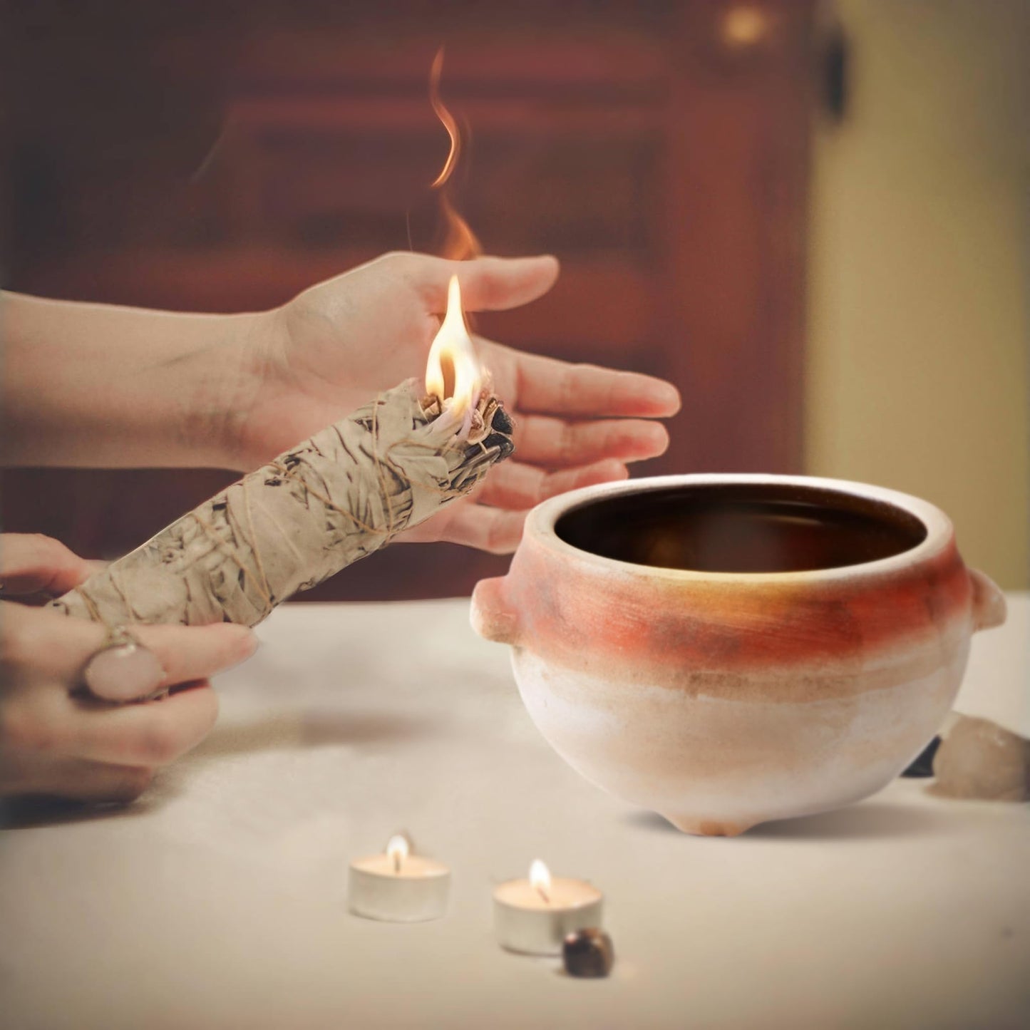 Fireproof Bowl for Burning Ritual – Traditional Handmade Vessel from Natural Clay, Fire-Safe Container for Ceremonial Use, Sage, Incense, or Intention Paper