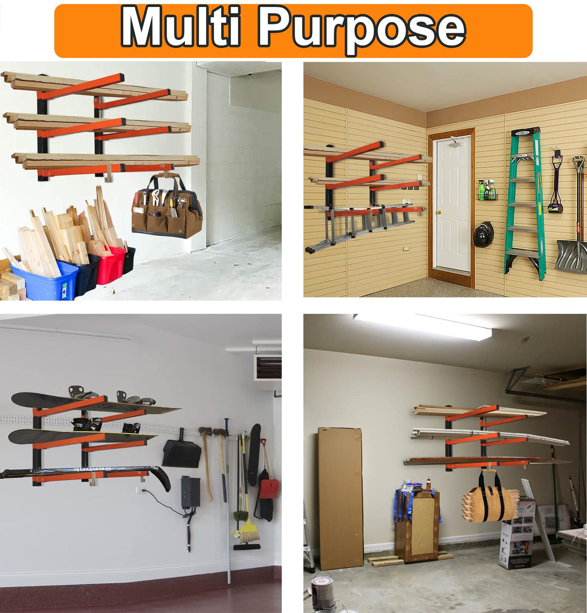 Thanaddo 3-Level Lumber Storage Heavy Duty Metal Wall Mount, Wood Tool Box Organizer Rack, Workshop Indoor & Outdoor (4 Pack)