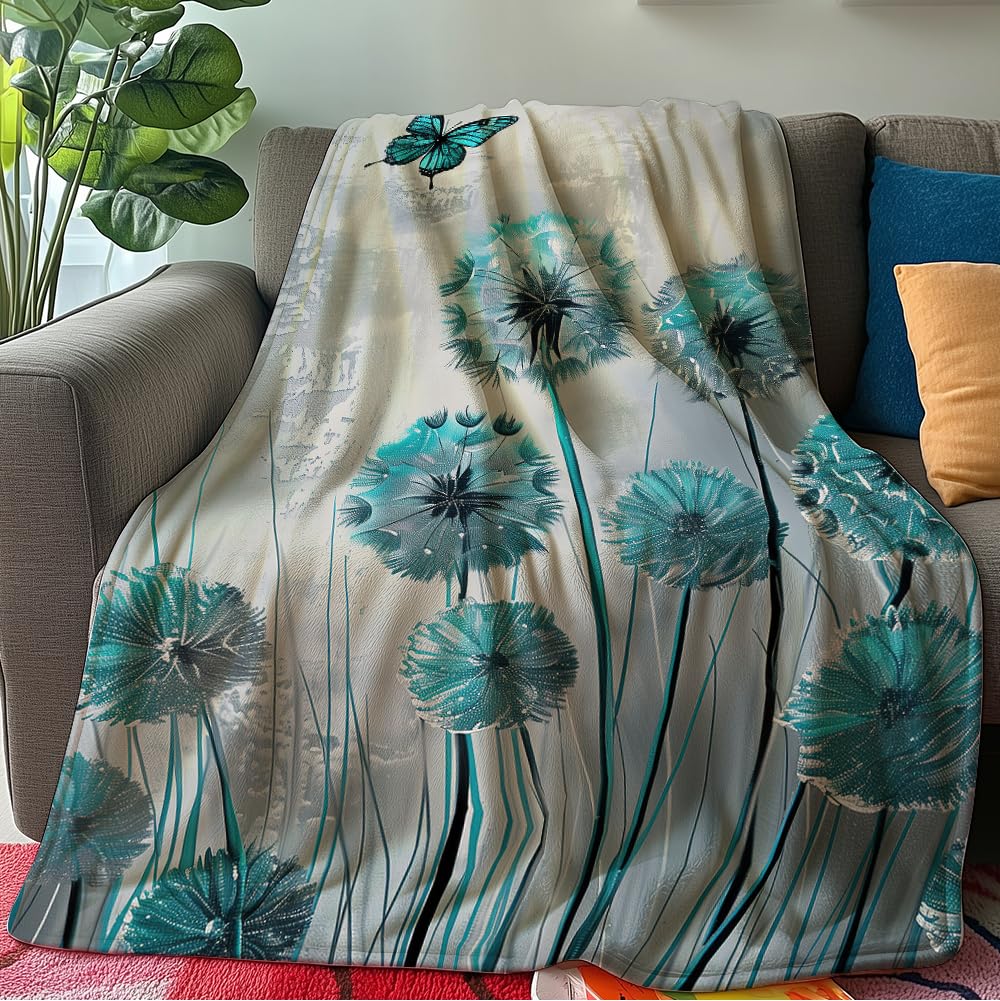 HUNXIAOJ Dandelion Throw Blanket Floral Print Blanket Dandelion Bedding Flower Throw Warm Soft Flannel for Girls Boys Woman Adults Bed Sofa Couch (60 in x 80 in)