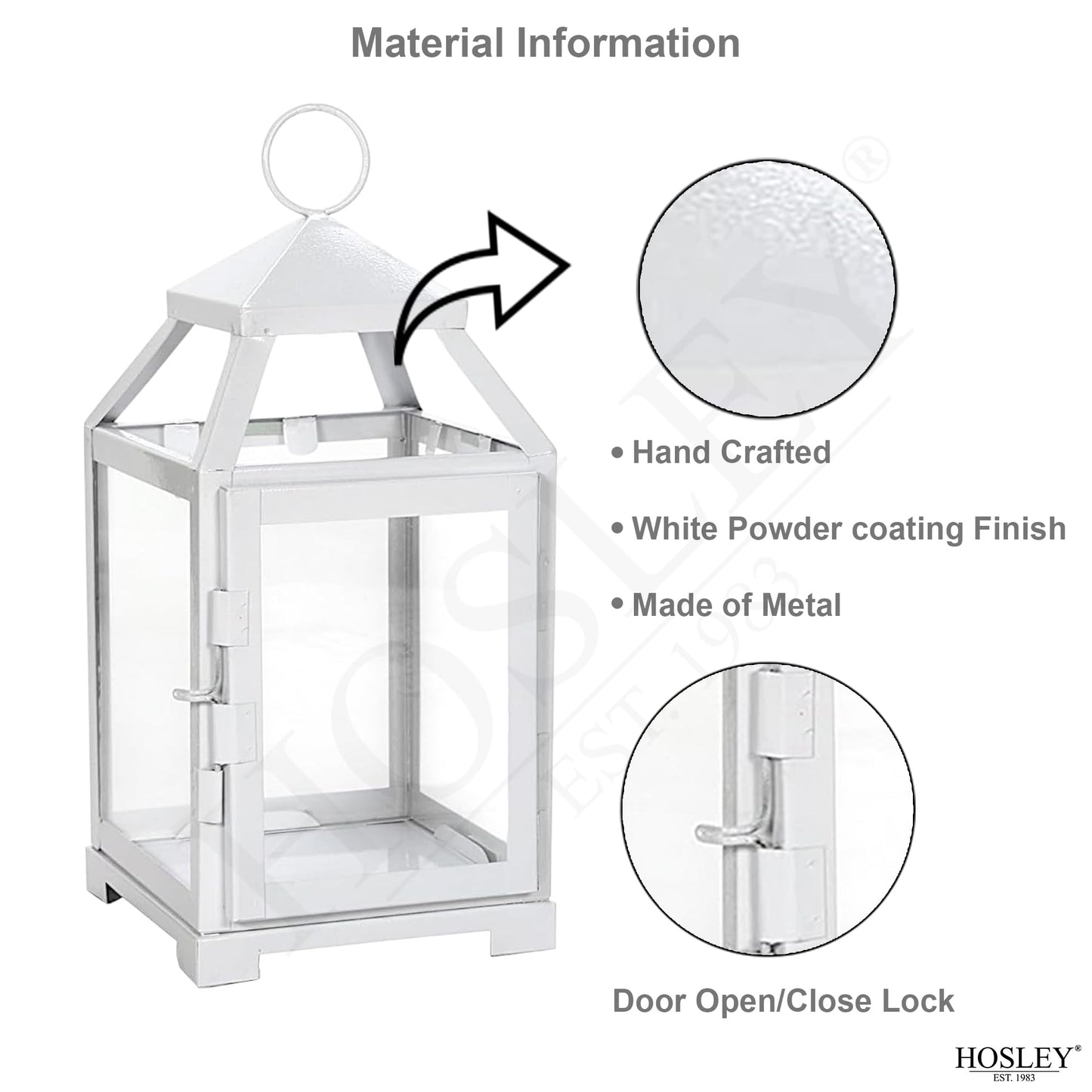 Hosley Set of 2 Clear Glass and Iron White Color Farmhouse Classic Style Lantern 12 Inch High Ideal Gift for Weddings Bridals Special Occasions Parties Aromatherapy and Spa Settings O4