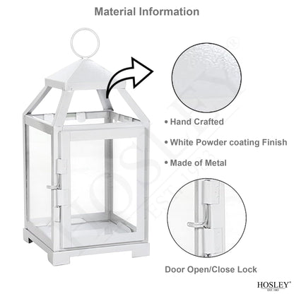 Hosley Set of 2 Clear Glass and Iron White Color Farmhouse Classic Style Lantern 12 Inch High Ideal Gift for Weddings Bridals Special Occasions Parties Aromatherapy and Spa Settings O4