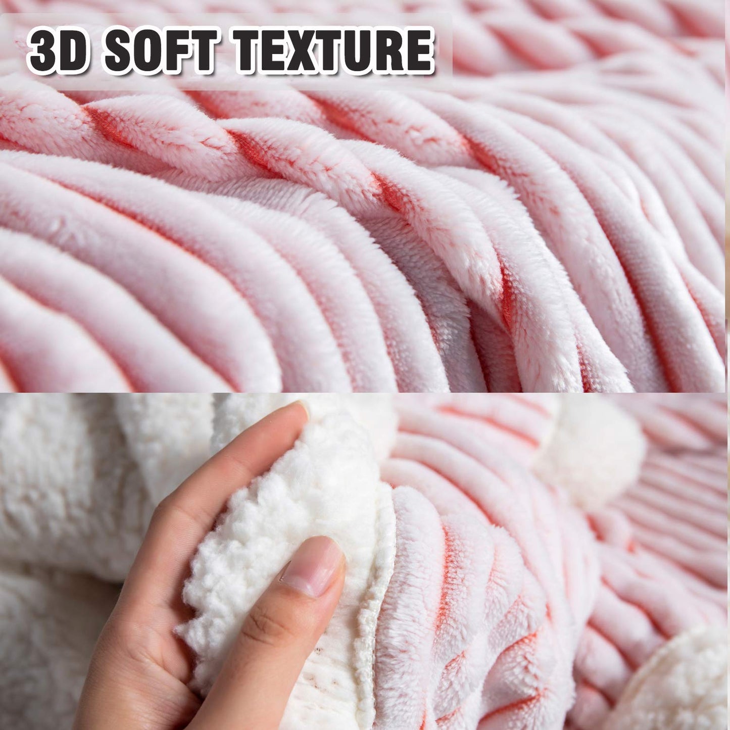 DISSA Sherpa Fleece Blanket 71x80, Pink & White Soft, Plush, Fluffy, Warm, Cozy, Thick Perfect for Couch, Bed, Sofa, Chair - Reversible Queen Size Blanket