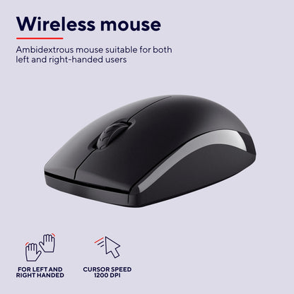 Trust Primo Wireless Keyboard and Mouse Set QWERTY UK Layout, Low Profile Keys, Spill-Resistant, One USB Receiver, Ambidextrous Wireless Mouse, Home Office Combo for PC Laptop Mac - Black