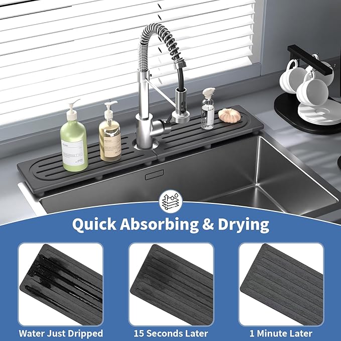 Stone Faucet Mat for Kitchen Sink, Water Absorbing Sink Water Splash Guard