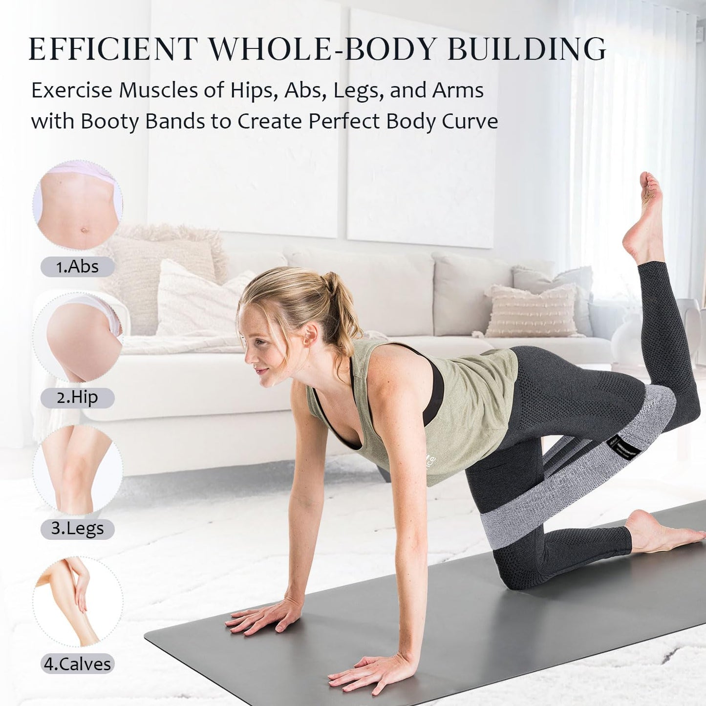 Wide Fabric Resistance Bands for Working Out, 3 Level Non-Slip Exercise Booty Bands for Women & Men Leg and Glutes with Hair Ties and Tape Measure - for Home Gym Workout, Yoga, Pilates