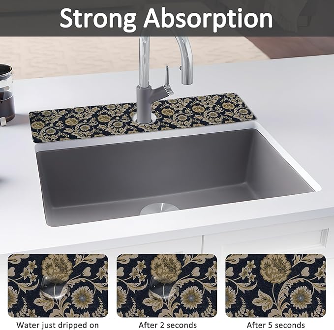 2PCS 24" X 5.5" Kitchen Sink Splash Guard Faucet Mat Floral Flower Super