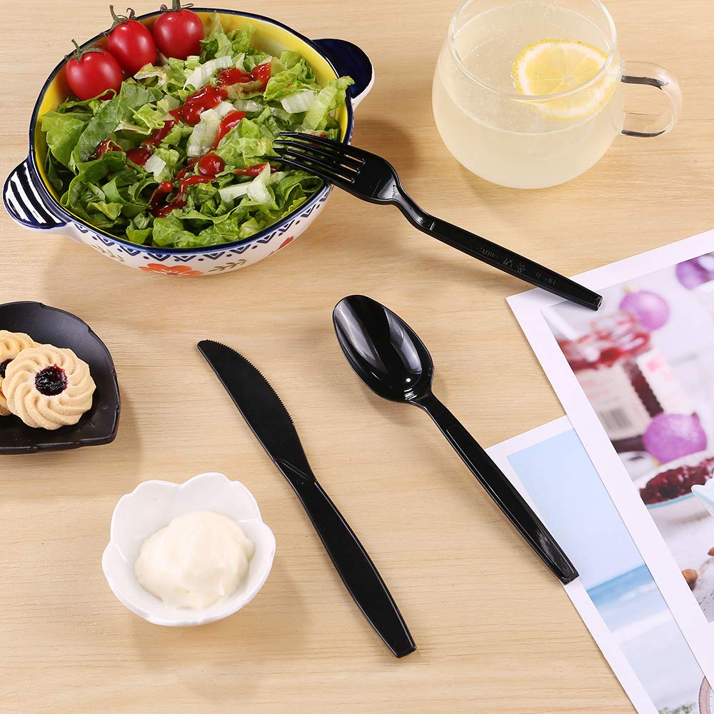 Laojbaba Plastic Fork Disposable Individually Packaged Forks Black 7-Inch Commercial Take Away Fork,Super Hard Mass Heavy Individually Wrapped Fork 100 PCS