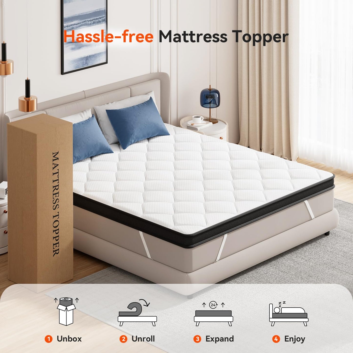 ELEMUSE 3 Inch Full Size Memory Foam Mattress Topper, High Density Gel Foam Bed Toppers with Cooling Pillowtop for Back Pain Relief, Medium Firm Mattress Pad for Comfort Body Support