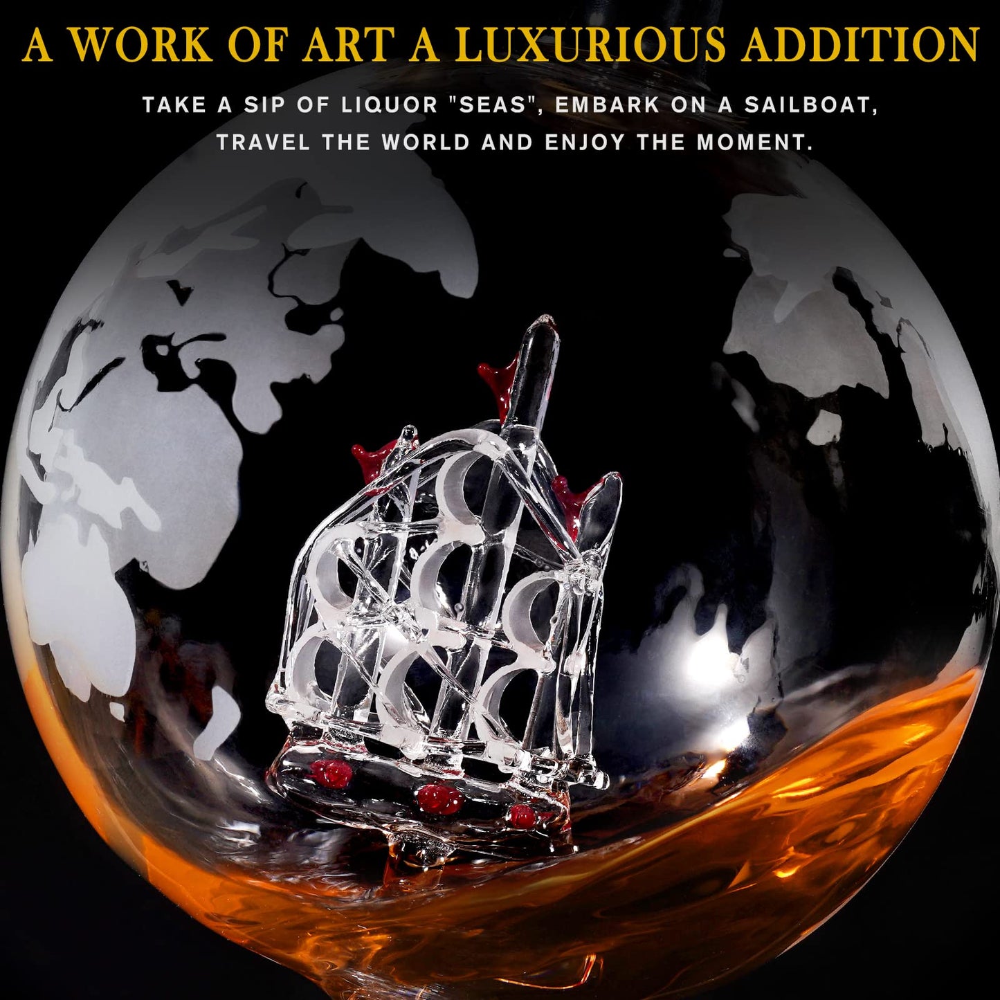 PONPUR Gifts for Men Dad Fathers Day, Whiskey Decanter Globe Set with 2 Ball Stones & 2 Glasses, Anniversary Birthday Gifts for Him Husband Boyfriend Brother, Cool Stuff Gift for Bourbon Scotch
