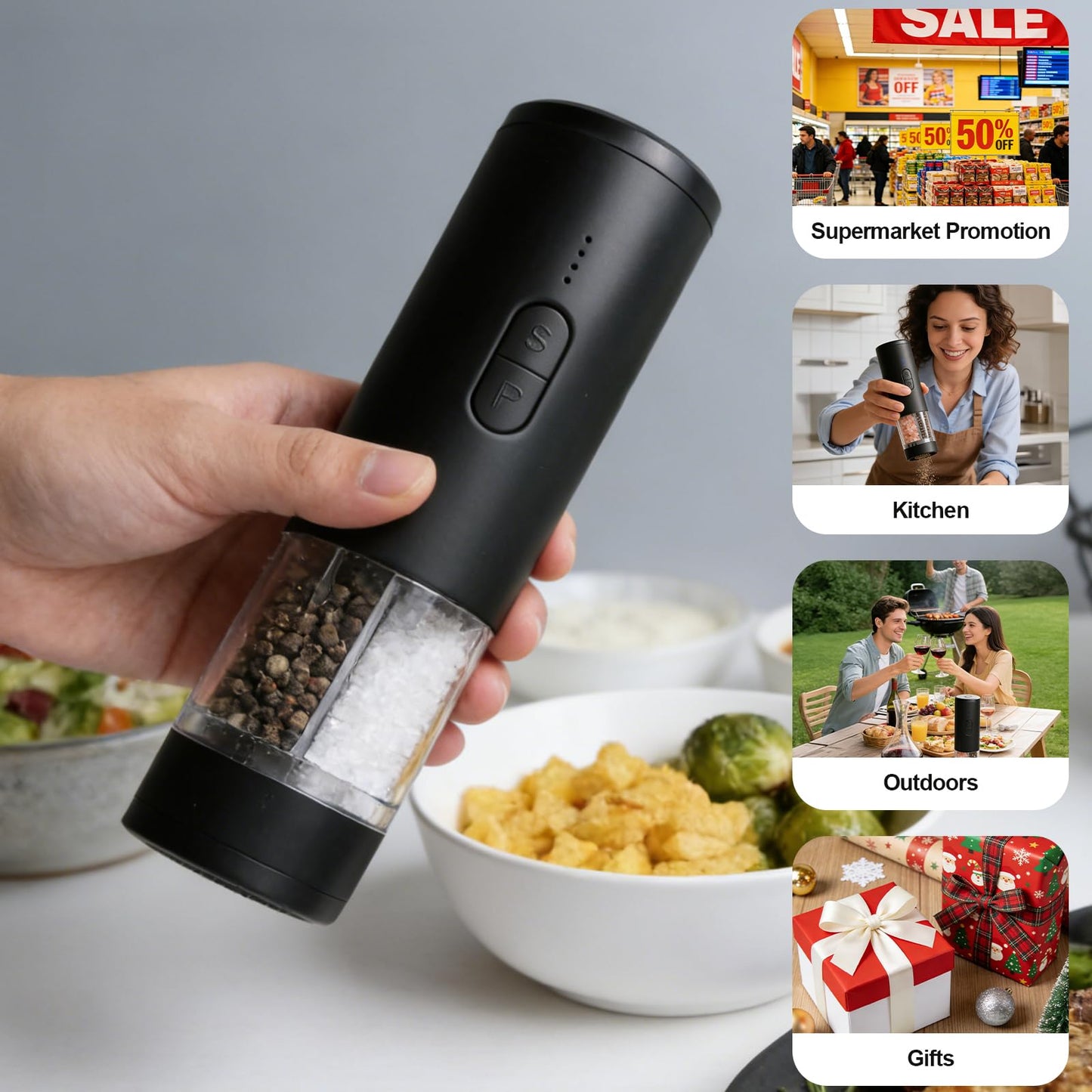 Agilive 2 in 1 Electric Salt and Pepper Grinder Set, Dual Ceramic Grinder Adjustable Coarseness, Kitchen gift, Automatic Salt and Pepper Mill Shakers with Battery Display(Black)