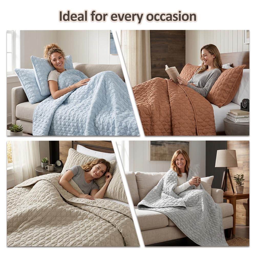 Beige Quilt King Size Bedding Sets with Pillow Shams, Lightweight Soft Bedspread Coverlet, Quilted Blanket Thin Comforter Bed Cover, All Season Summer Spring, Tan Cream, 3 Pieces, 104x90 inches